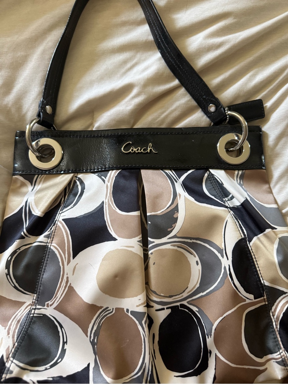 Coach Black, Beige & Cream Signature Circle Shoulder Bag